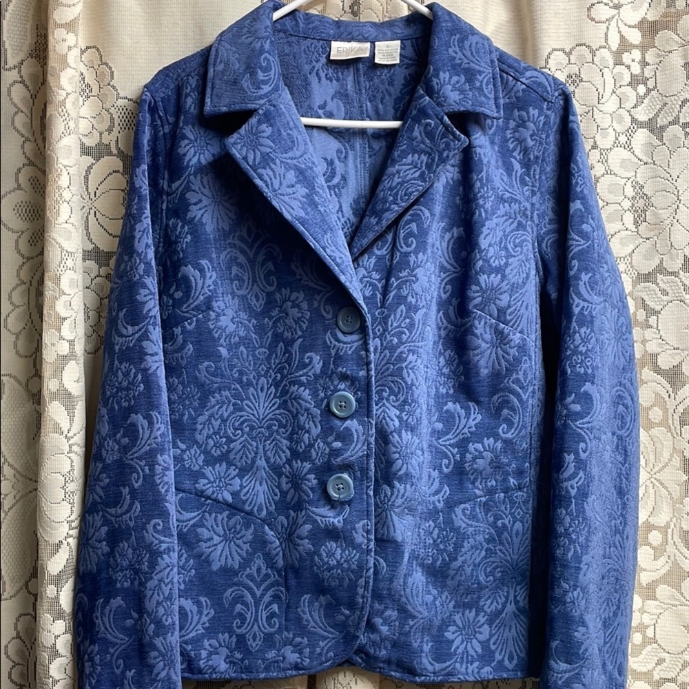 Erika Blue Blazer with Elegant Jacquard Pattern